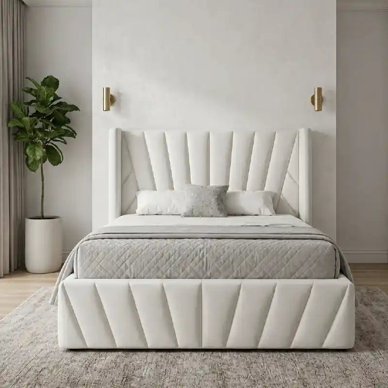 Channel tufted cot design master bedroom bed design upholstered platform bed