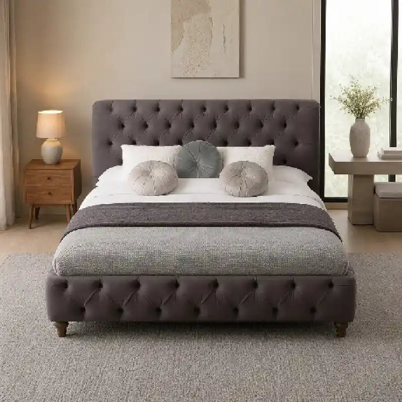 Rolled wing headboard master bedroom bed design bed and cot velvet finish