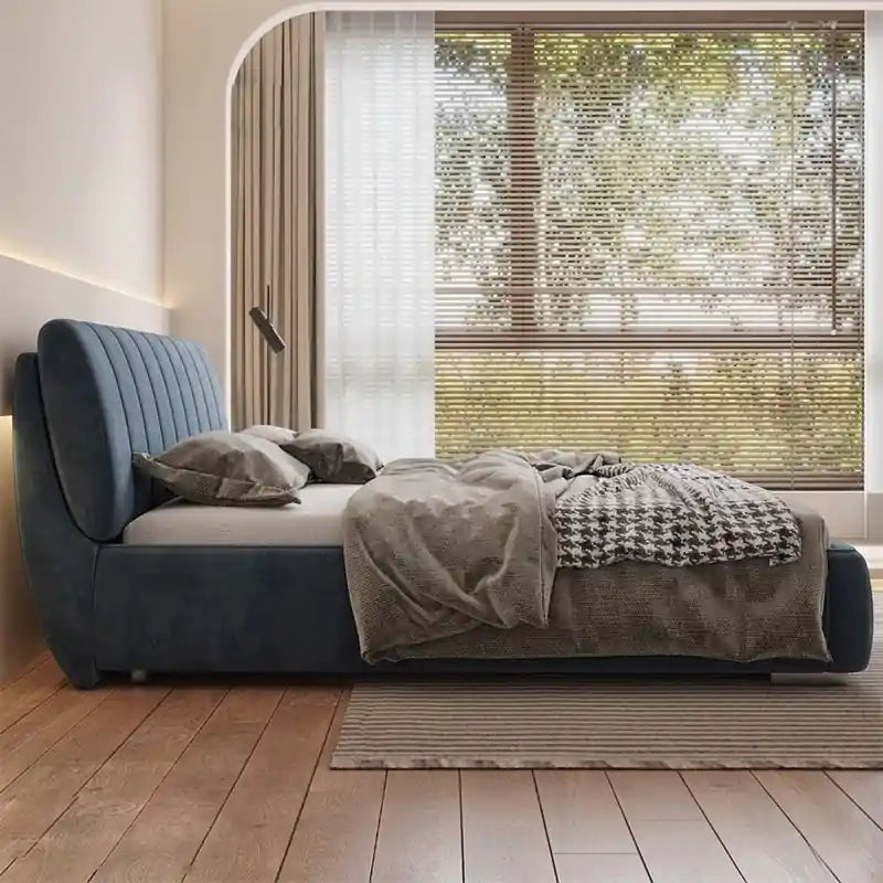 Plush vertical panel cot design new bed design soft fabric upholstered bed