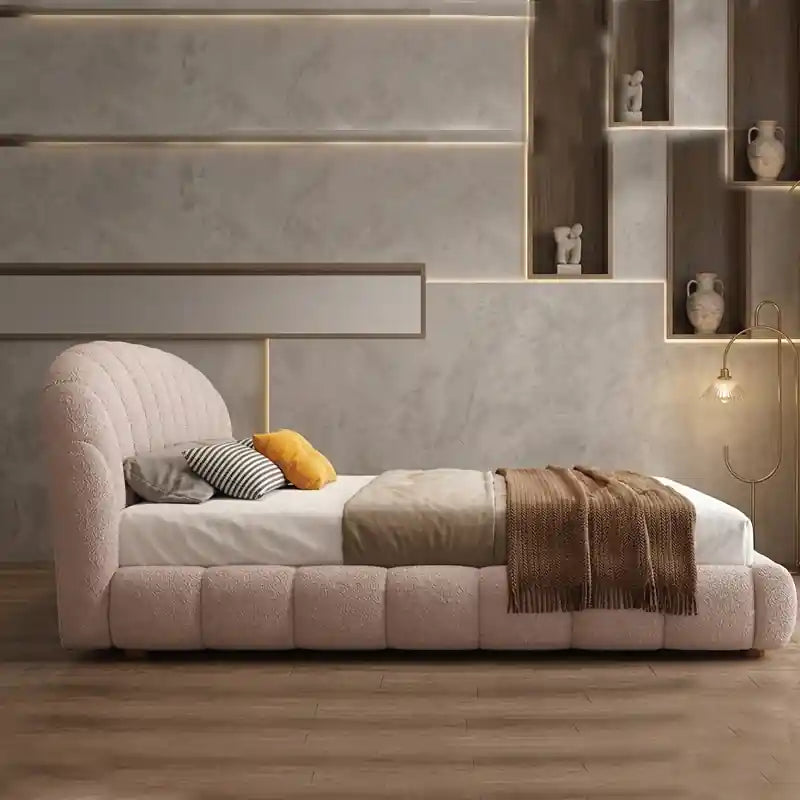 Low platform upholstered bed new bed design cream fabric master bedroom bed design