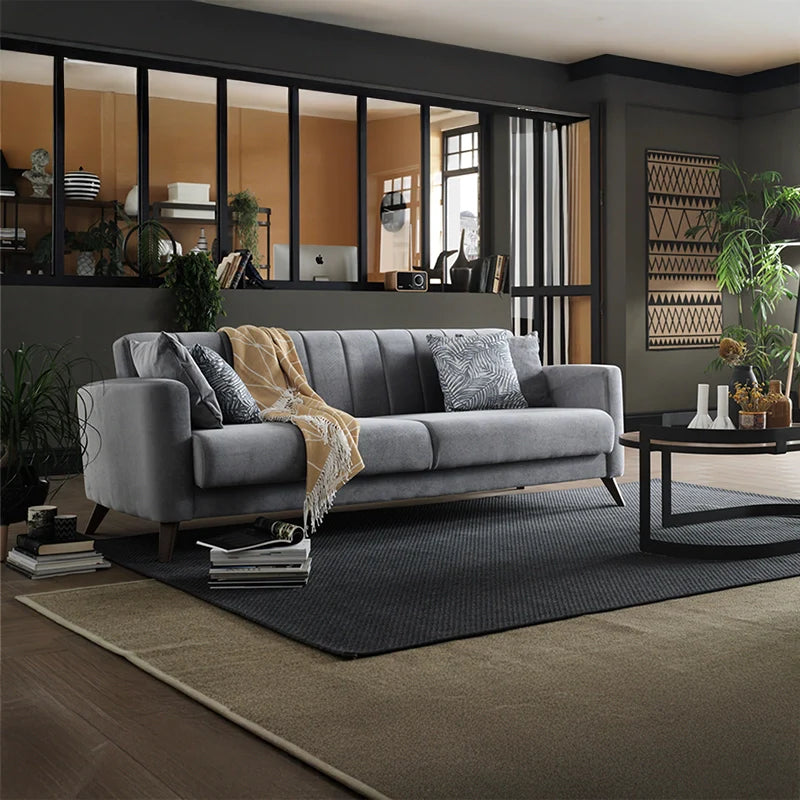 Mid-century clean lines + designed sofa set + 1 seater + velvet touch upholstery