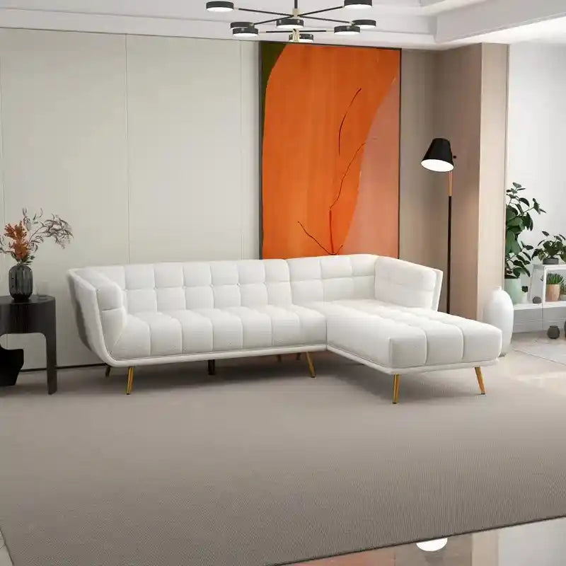 Plush cream sectional with rounded arms, living room sofa set contemporary sofa design