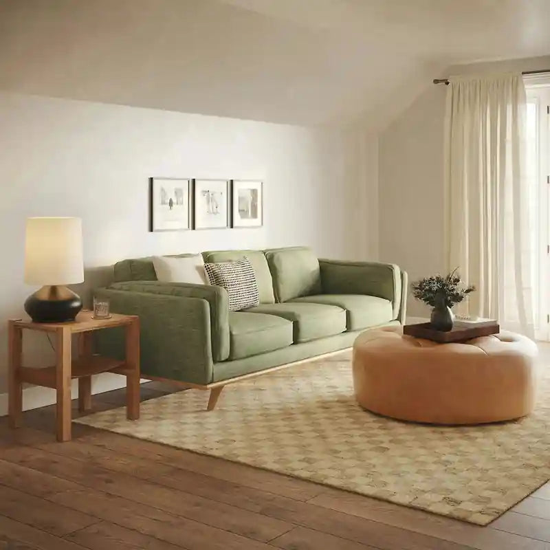 Light grey fabric sofa with wooden base, modern sofa design fabric sofa 3 seater