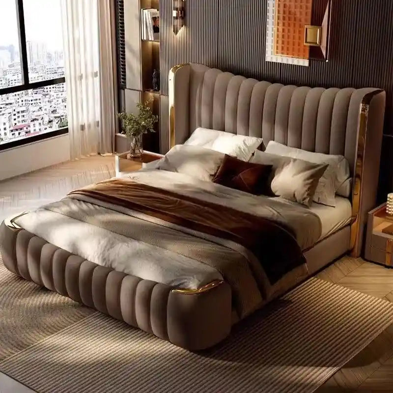 Plush headboard master bedroom bed design bed online cream upholstered cot
