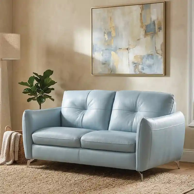 Side view leather sofa photo highlighting modern sofa design and pure leather sofa finish
