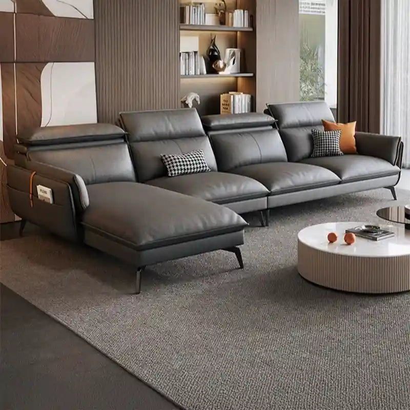 Adjustable headrest photo – contemporary sofa design + sofa design set – leather finish