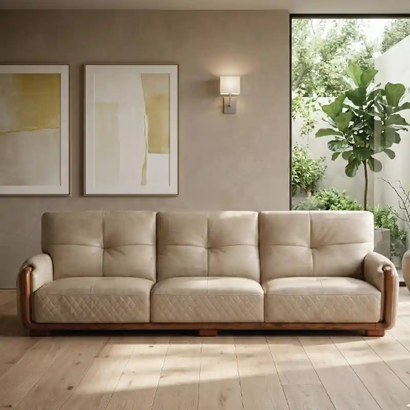 Neutral tone sofa set with diamond stitching living room sofa set sofa set design corner leather finish