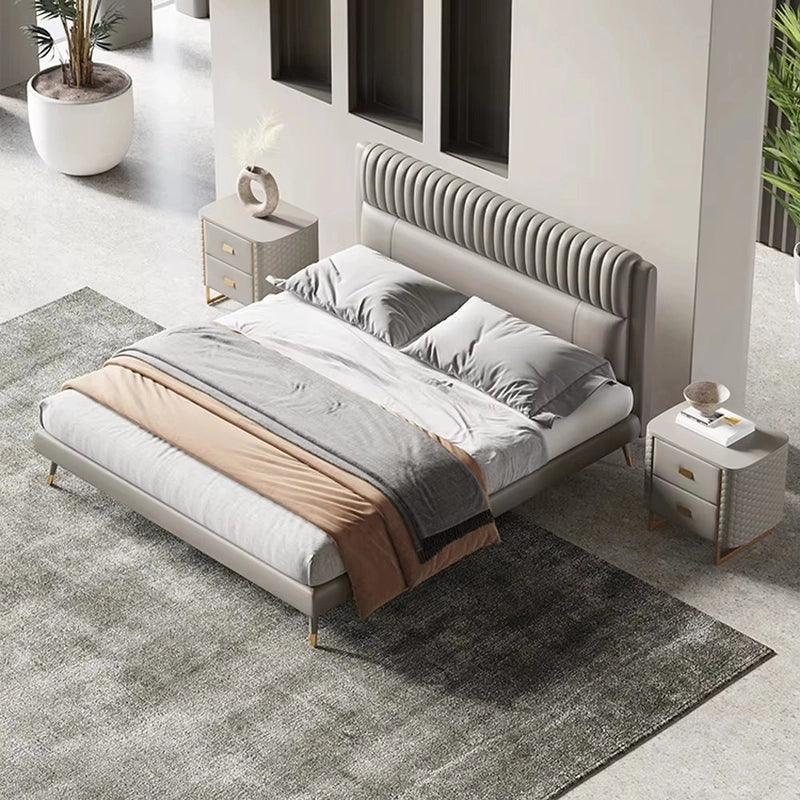 Contemporary upholstered platform bed frame modern style bed design with gold caps