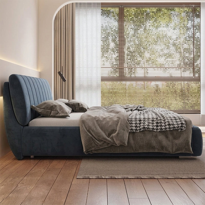Plush vertical panel cot design new bed design soft fabric upholstered bed