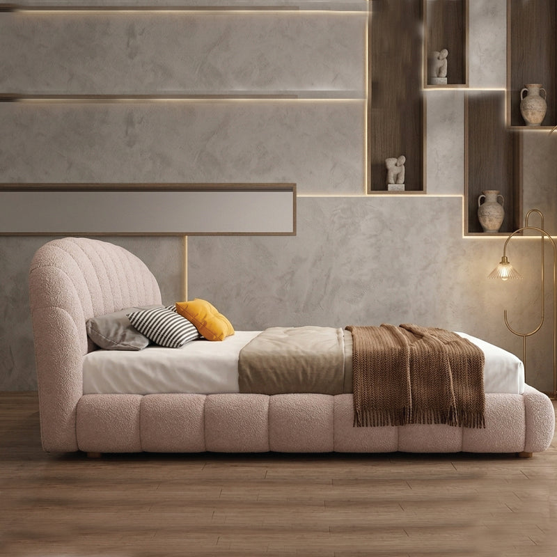 Low platform upholstered bed new bed design cream fabric master bedroom bed design