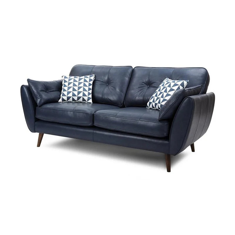 Upholstered in either soft-touch fabric or pure leather, it features button tufted backs, gently flared arms, and a structured cushion profile ideal for extended seating.