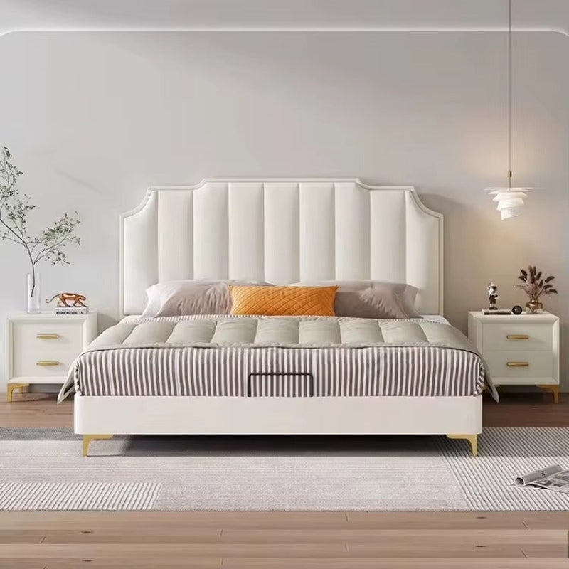 Elegant upholstered bed and cot new bed design gold metal legs wingback style