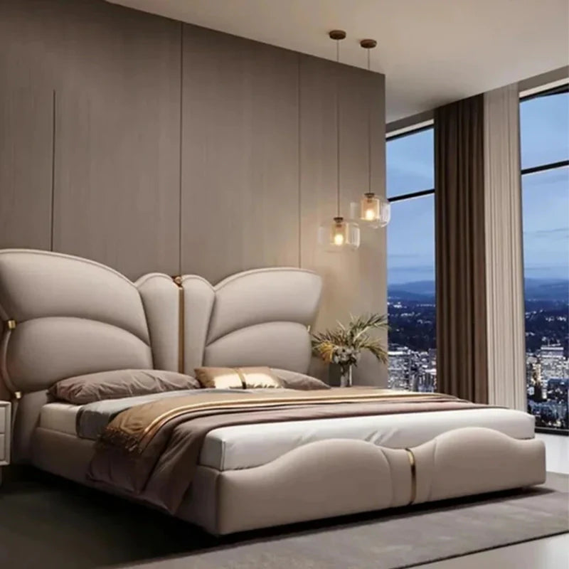 Gold-trimmed beige padding detail — bed online and bed and cot visuals