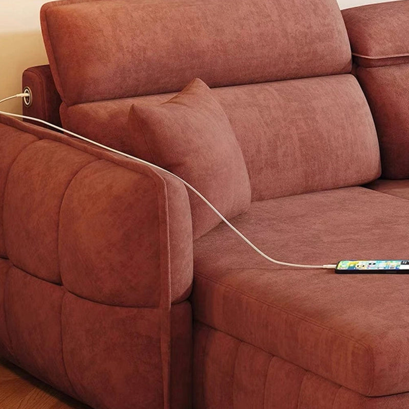 Sofa cum bed design showing pull-out sleeping surface and padding