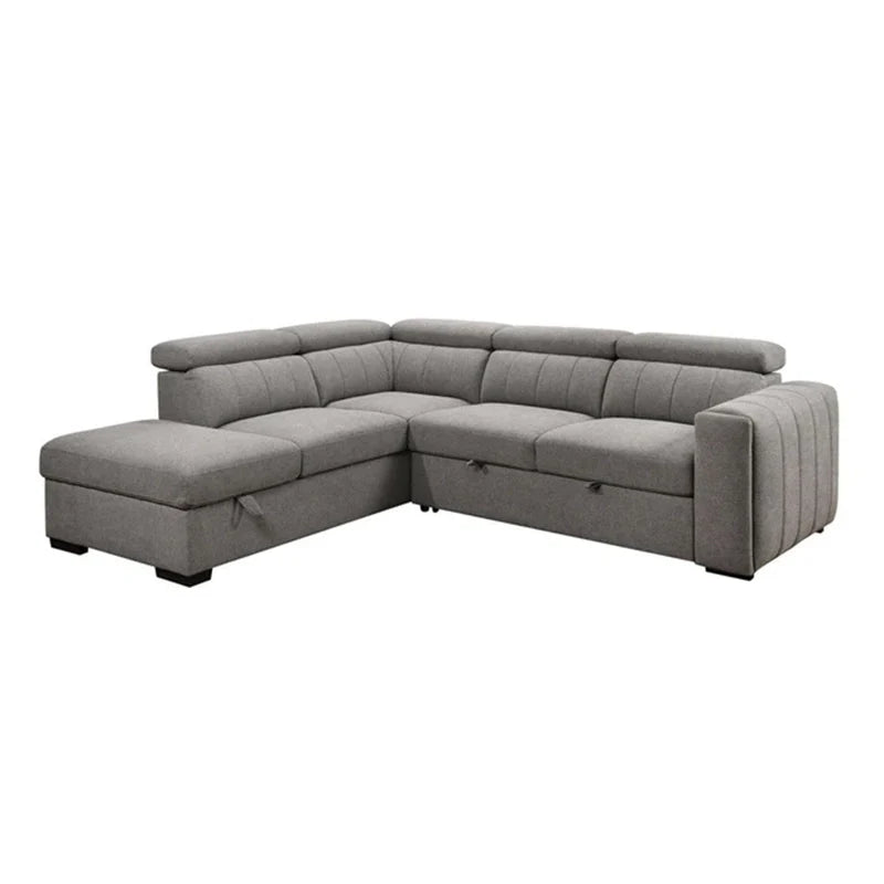 Pull-out flatbed extended with ottoman, convertible couch sleeper, sofa bed couch, 5-seater layout