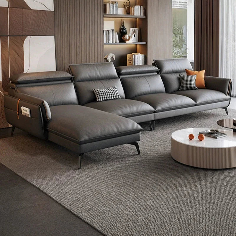 Adjustable headrest photo – contemporary sofa design + sofa design set – leather finish