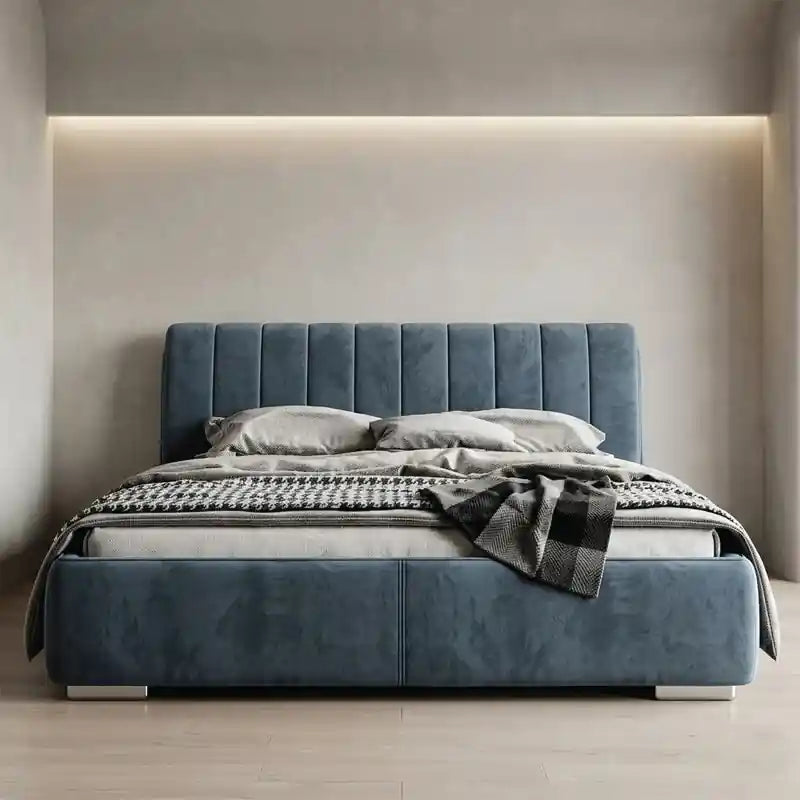 Contemporary master bedroom bed design bed and cot padded frame green velvet
