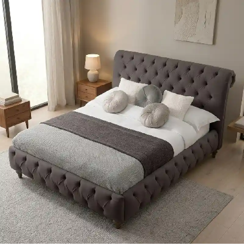 Tufted upholstered platform bed online modern style bed design wooden legs