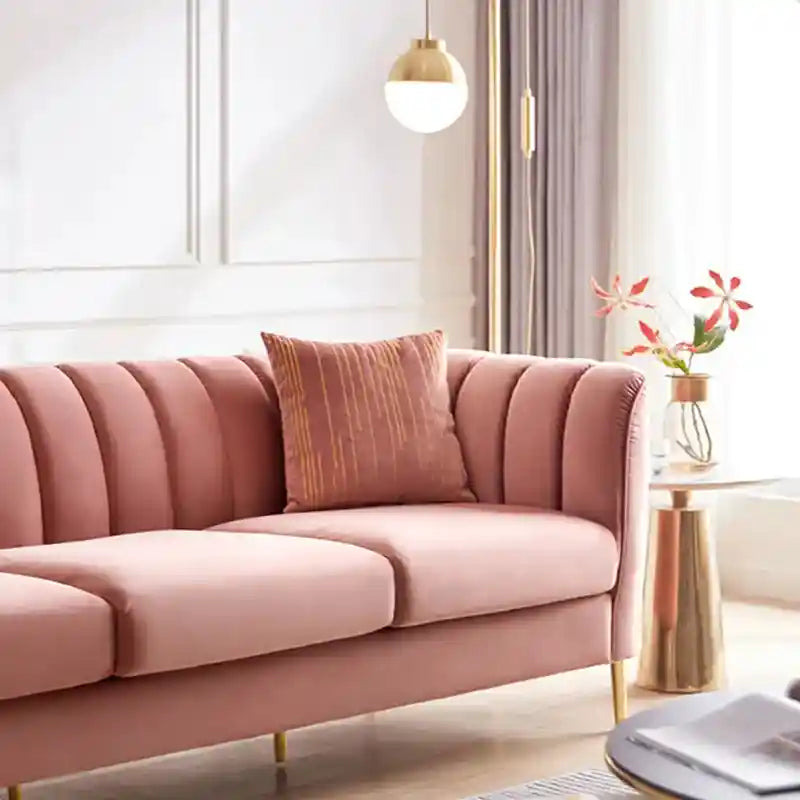 Compact velvet sofa with vertical stitching modern sofa design cloth sofa pink