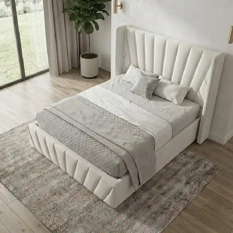 Off-white bed and cot new bed design tall wingback upholstered frame