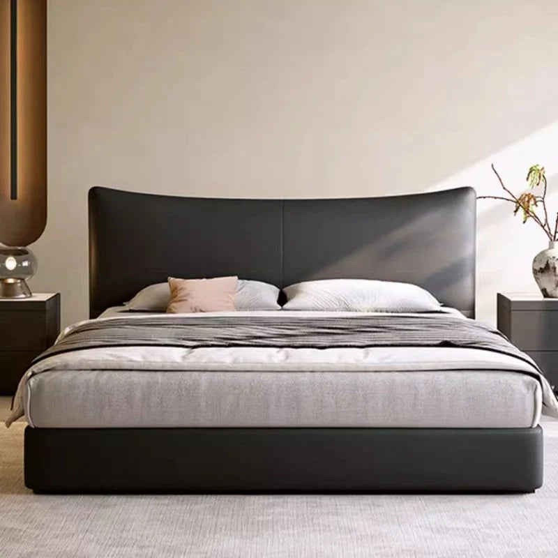 Side view showing ergonomic headrest – bed online, bed frame – queen bed platform
