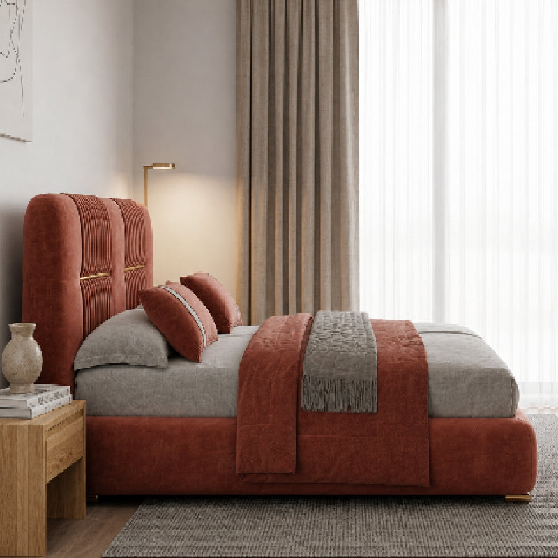 Contemporary cushioned cot design bed online velvet upholstered frame