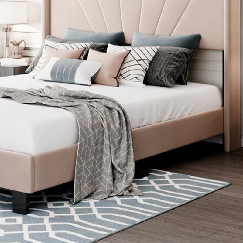Contemporary bed and cot cot design black tapered legs beige upholstery