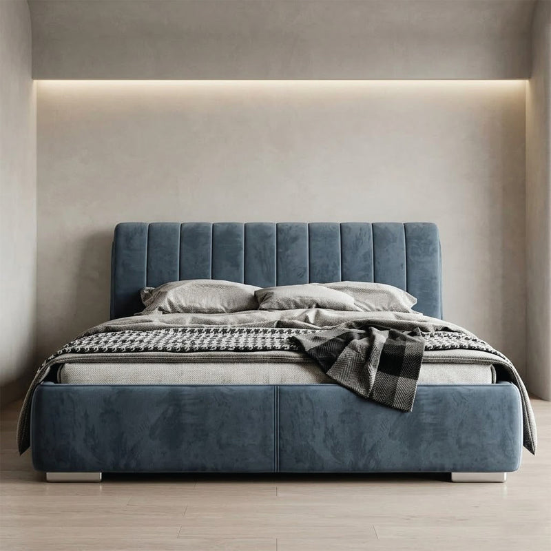 Contemporary master bedroom bed design bed and cot padded frame green velvet