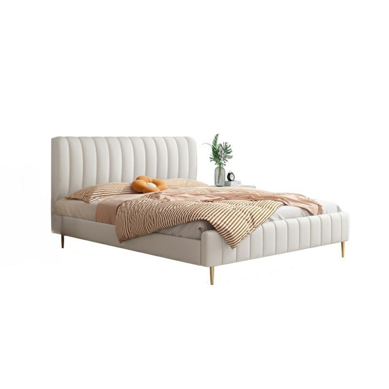 Contemporary new bed design premium bed online option with cream cushioned frame