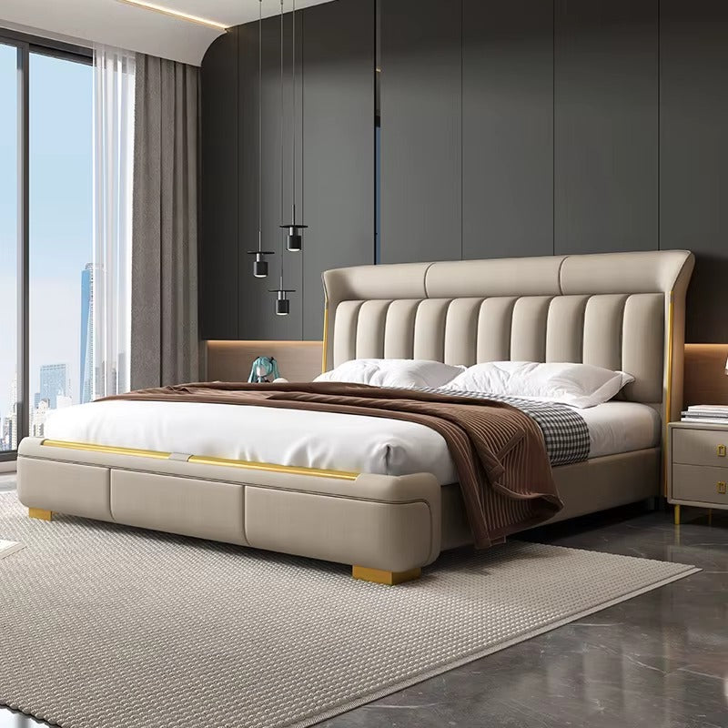 Modern style bed design upholstered bed online soft padded wingback headboard