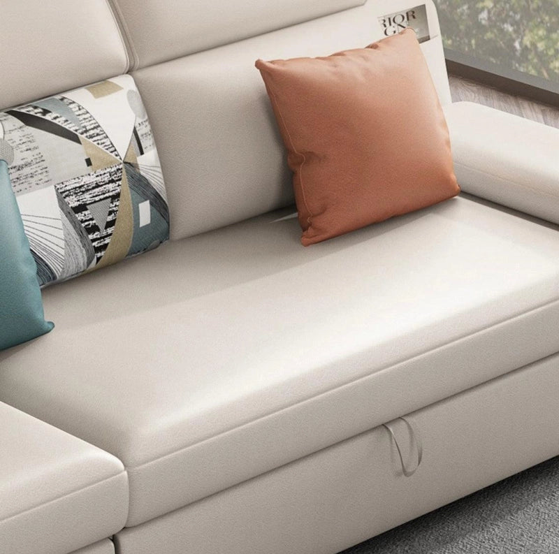 couch sleeper sofa cam bed picture with storage, L-shape layout, neutral fabric tone