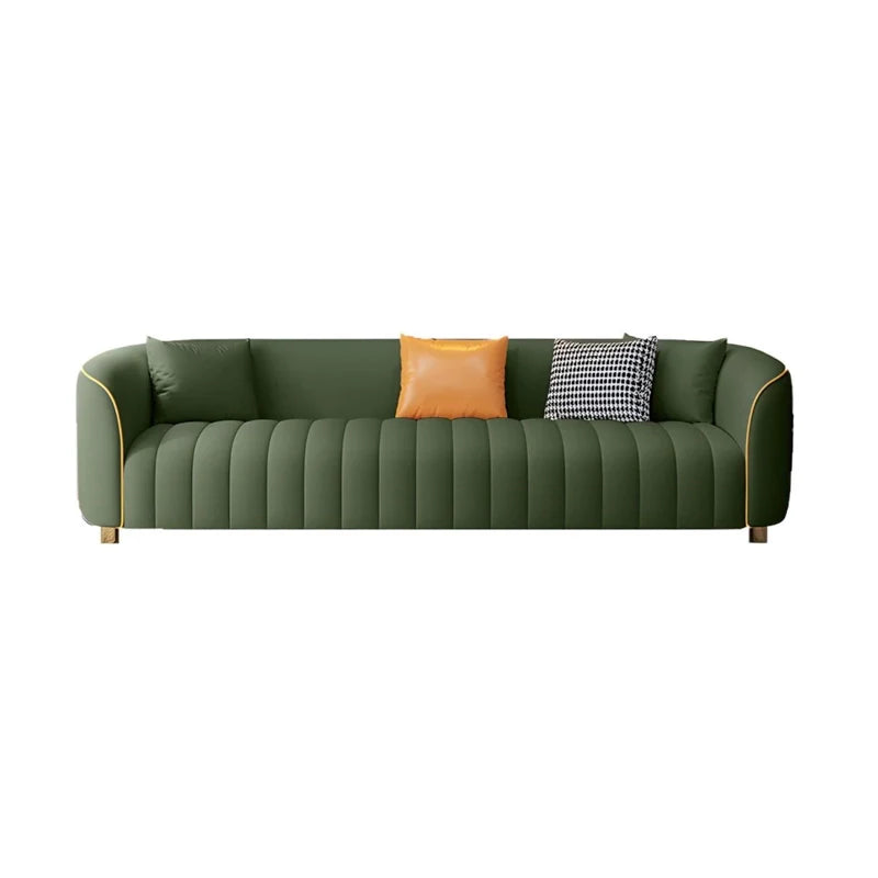 Olive green upholstery with gold legs – contemporary sofa design