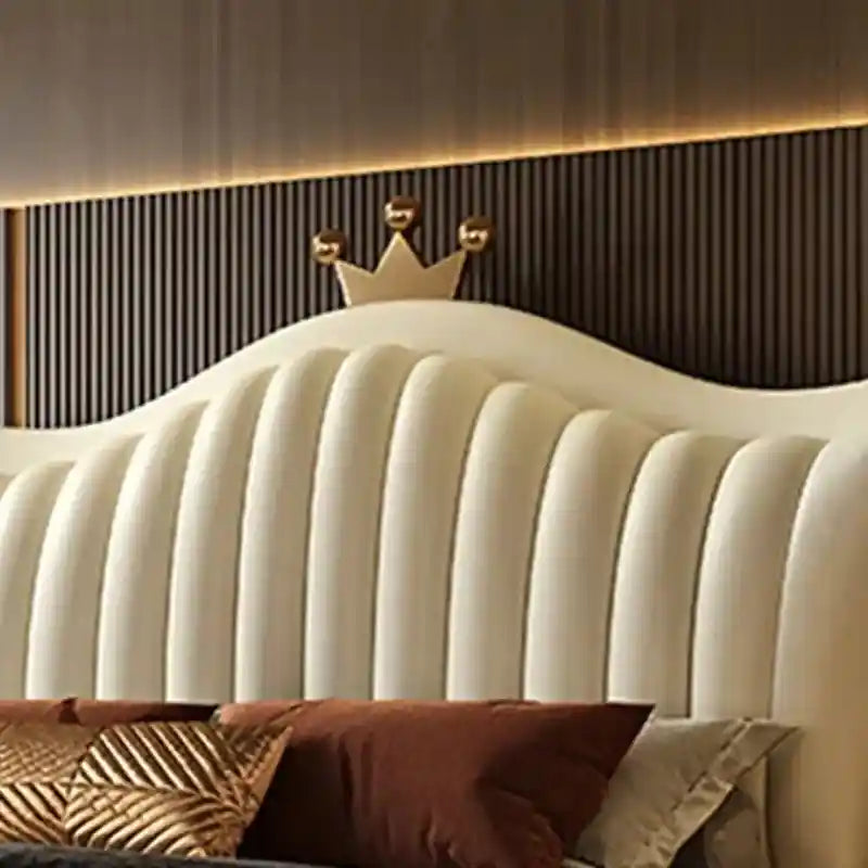 Luxury cream upholstered bed frame new bed design with channel tufted headboard