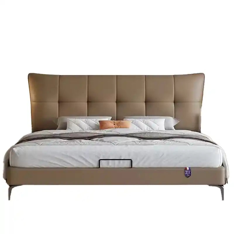 This contemporary upholstered cot merges ergonomic comfort with a sleek, floating silhouette ideal for king-size rooms.