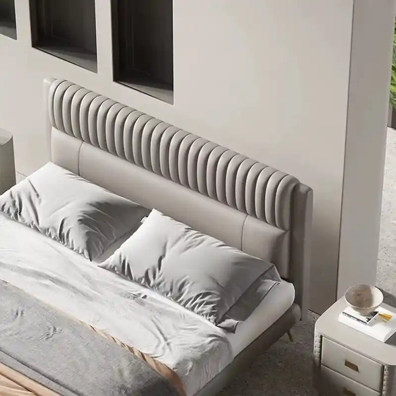 Elegant cream upholstered bed online master bedroom bed design with channel tufting