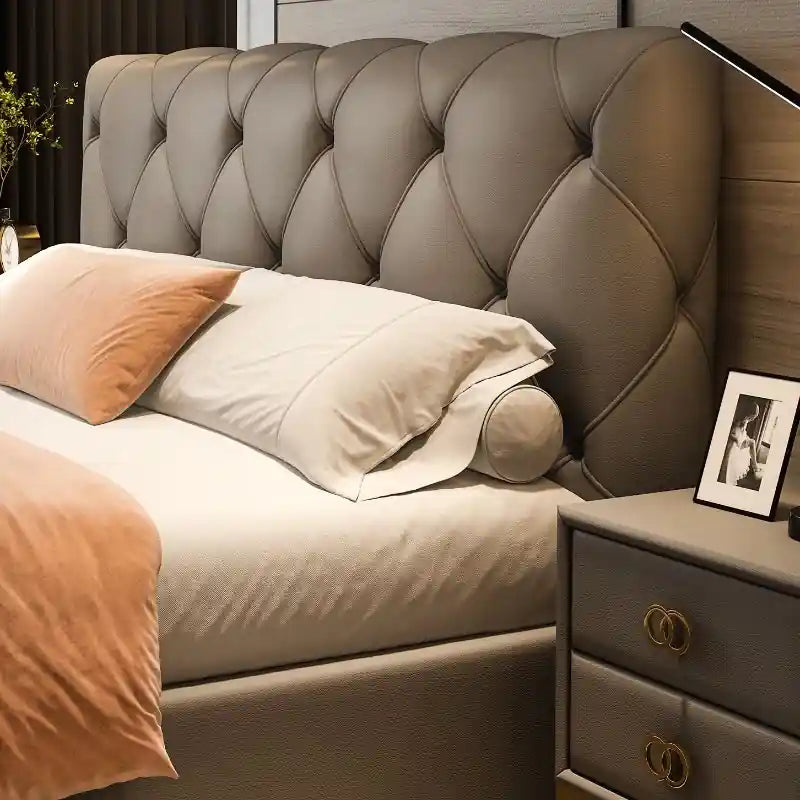 Fully padded frame edges for safety and elegance, hydraulic bed, modern style bed design

