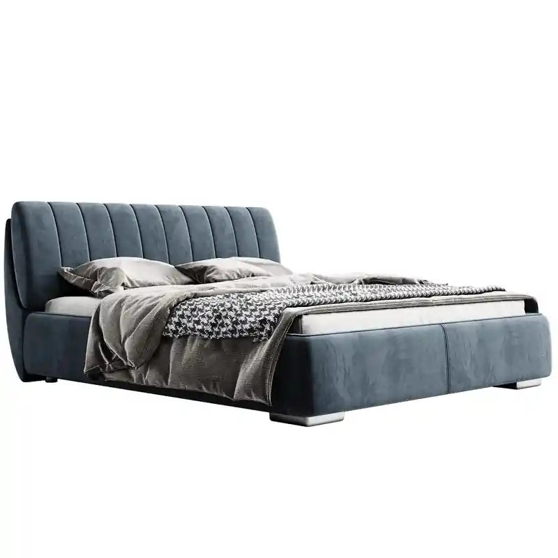 Luxury upholstered platform bed frame modern bed design metallic legs blue fabric