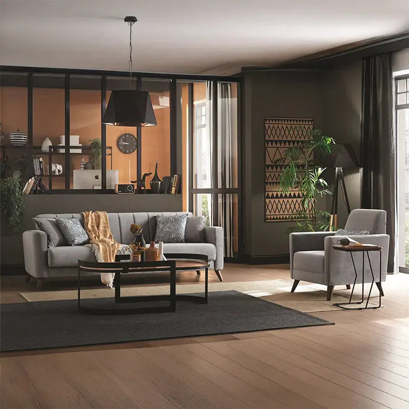 The vertical channel tufting and fixed medium-firm cushions offer both ergonomic support and understated elegance