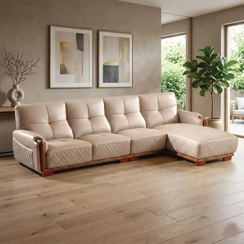 Modern luxury sofa with tufted back premium sofa 4 seater sofa walnut base leatherette finish