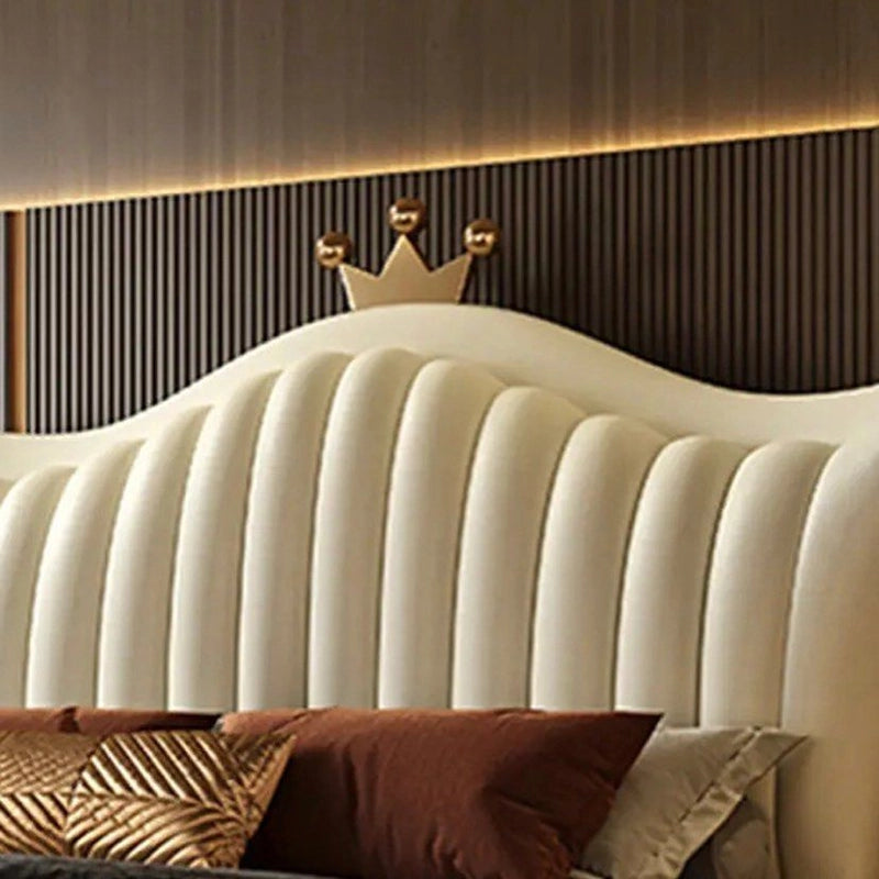 Luxury cream upholstered bed frame new bed design with channel tufted headboard