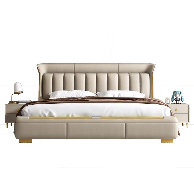 Contemporary master bedroom bed design bed and cot taupe cushioned frame