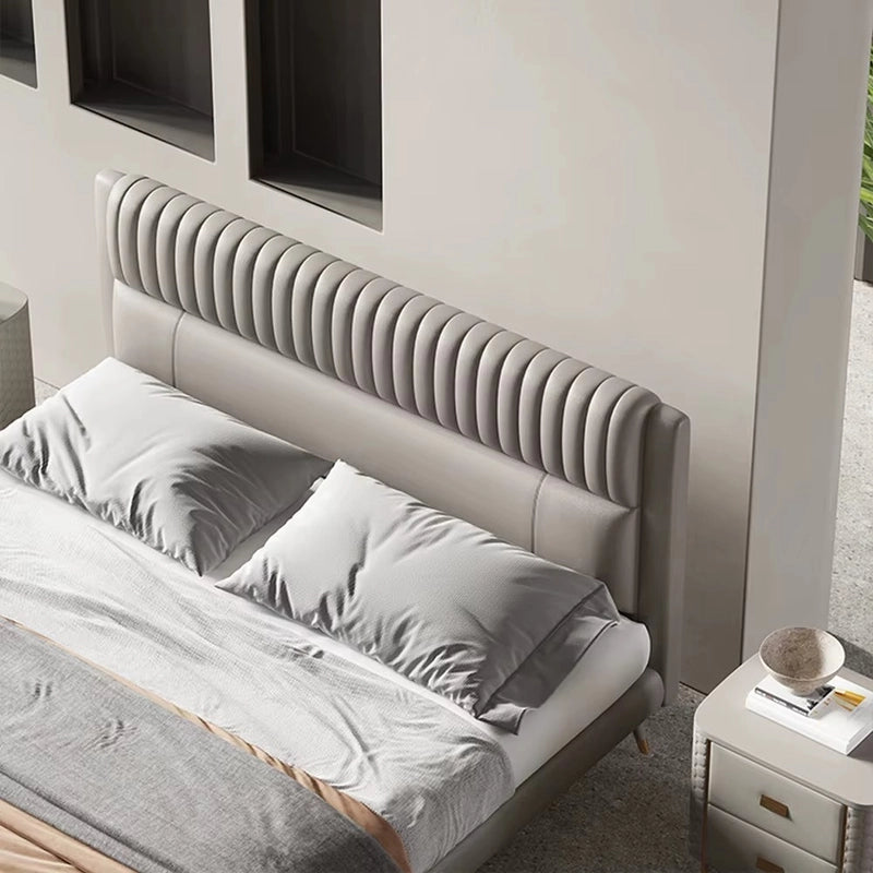 Elegant cream upholstered bed online master bedroom bed design with channel tufting