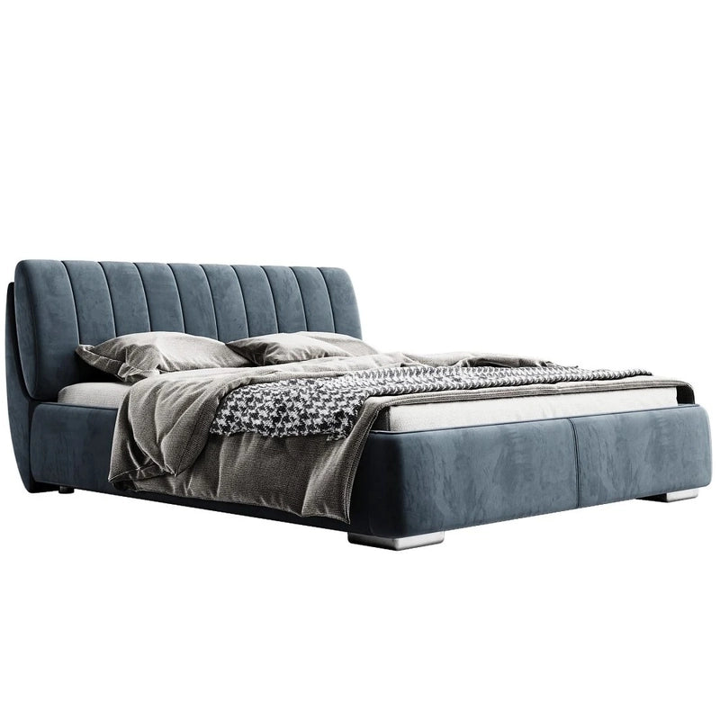 Luxury upholstered platform bed frame modern bed design metallic legs blue fabric