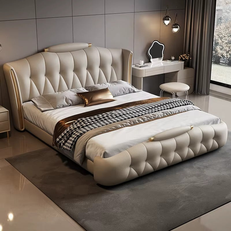 Premium new bed design bed online beige upholstered king style bed