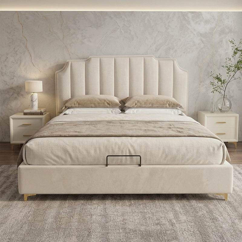 Luxury cream cot design bed online vertical panel upholstered platform bed