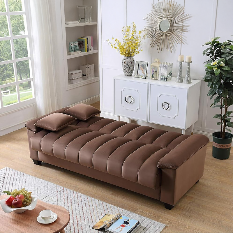 Contemporary sofa cum bed design convertible couch bed cream padded settee