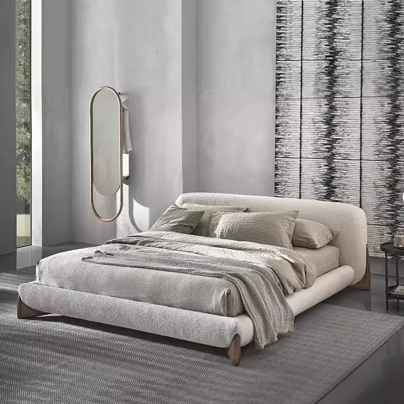 Modern low-profile bed and cot bed online boucle fabric upholstered platform bed