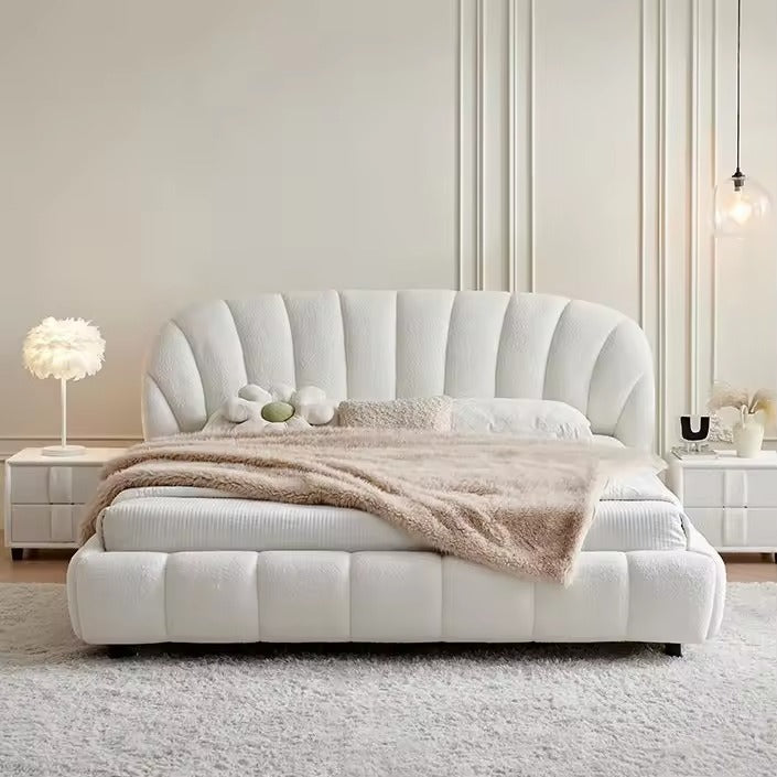 Vertical channel tufted cot bed frame modern style bed design ivory fabric