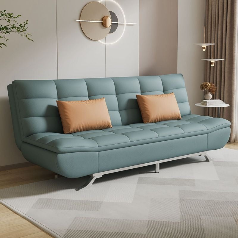 Contemporary foldable seating collapsible sofa bed convertible couch sleeper grey faux leather