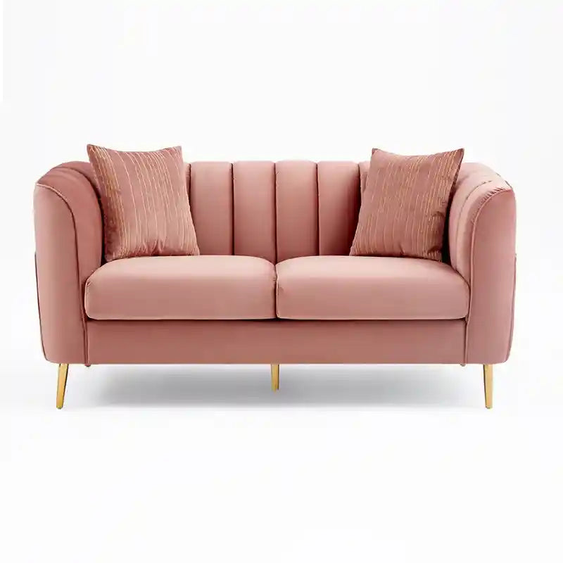 Curved arm velvet couch with ribbed back 2 seater couch premium sofa blush